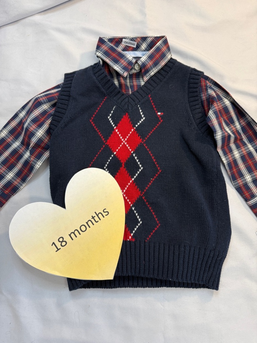 Tommy Hilfiger - NWT - button down shirt and matching knit vest. Size 18 months